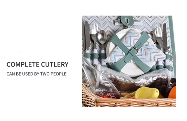 Mountain shape handmade natural rattan wicker 4 Person picnic basket set with carrying handle and glasses wick