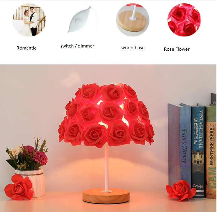 Led Rose Flower Table Lamp For Bedside Living Room Gift Light Holiday Party Wedding Christmas Event Decor Night Light