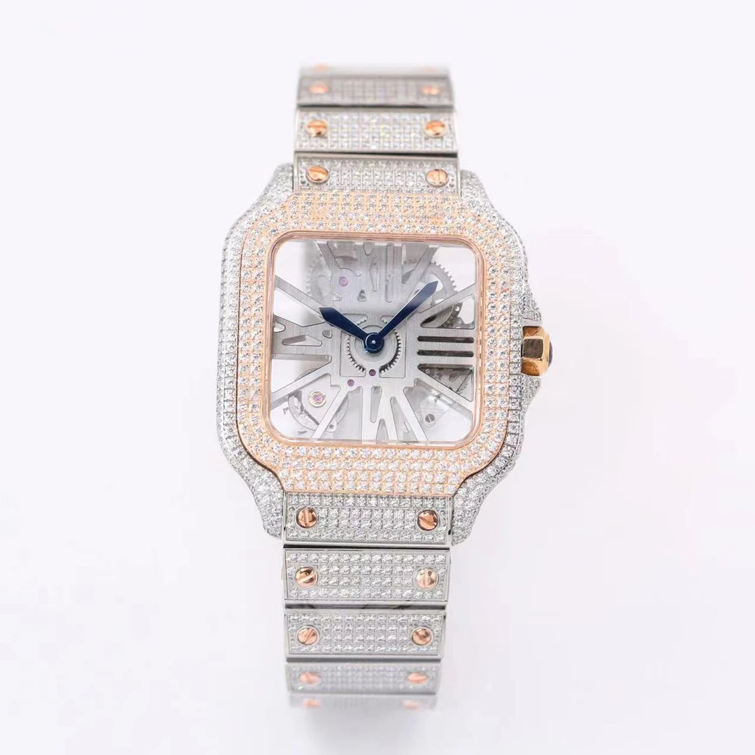 luxury watches brands 40mm stainless steel full iced out watch Sapphire Skeleton Dial Ronda Quartz Movement AAA watch for men