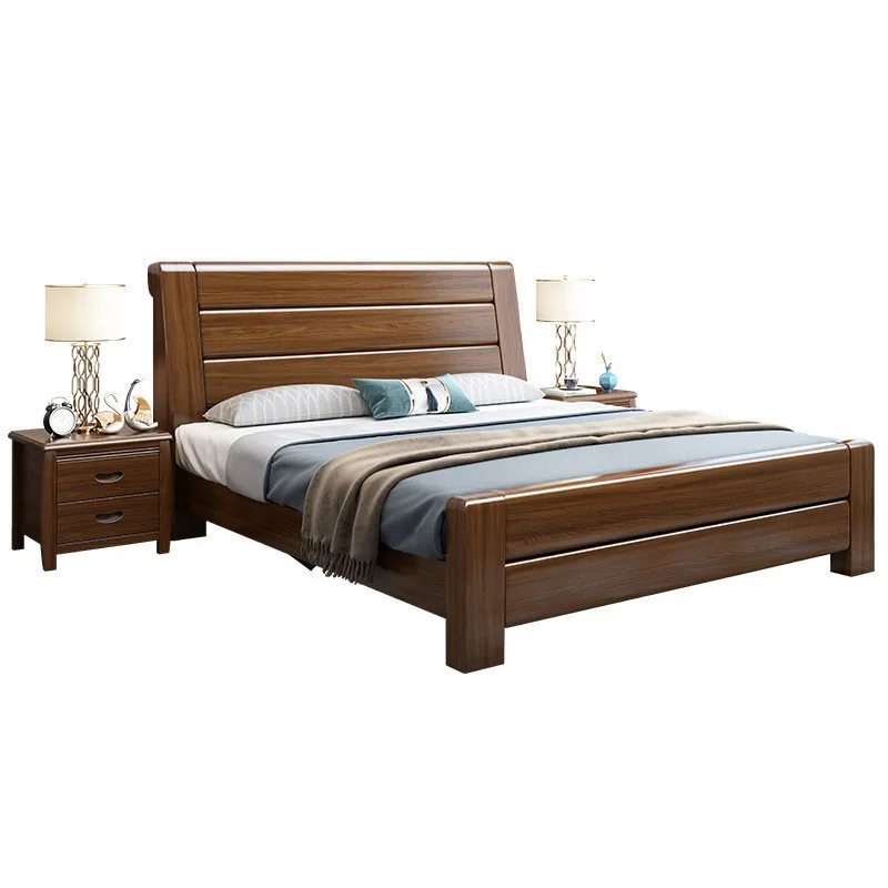 Solid wood bed 1.8m queen bed 1.5M double bed economical simple modern furniture master bedroom storage