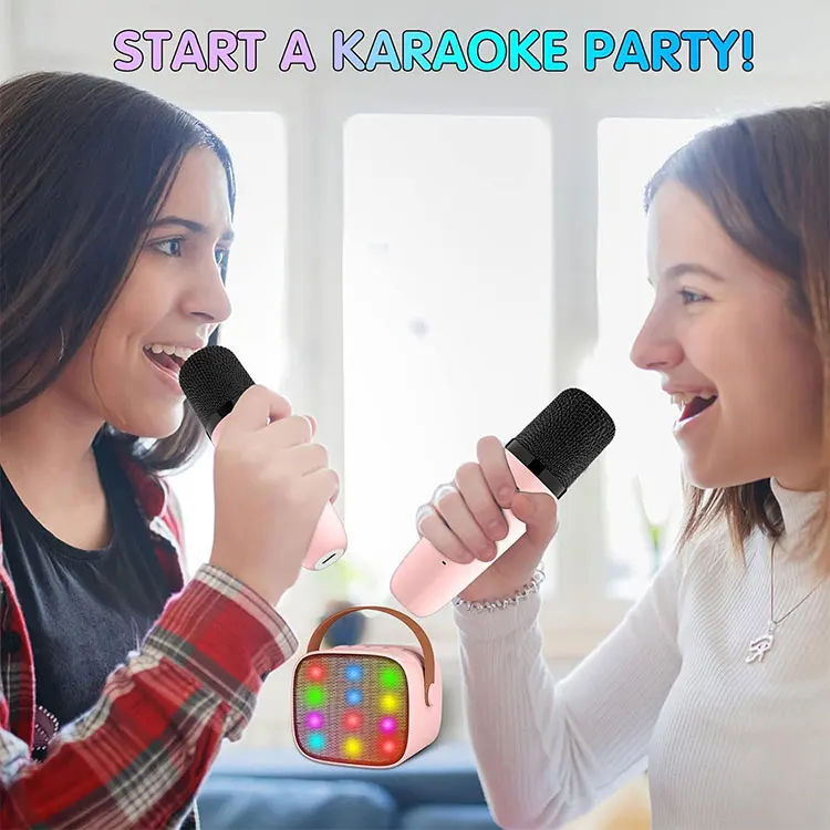 Mini Karaoke Machine  Speaker With 2 Wireless Microphones Rgb Led Lights Portable Karaoke System Speaker For Parties