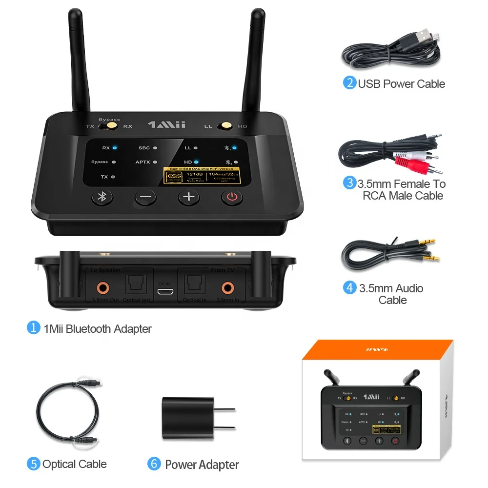 1Mii Bluetooth 5.0 Transmitter for TV  aptX Low Latency Audio Adapter Receiver Home Stereo System HiFi DAC Streaming