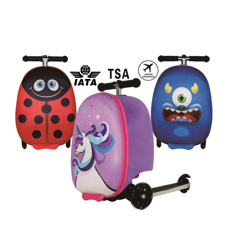 2024 Customized design 3D trolley children travel kids scooter suitcase trolley airport luggage with scooter