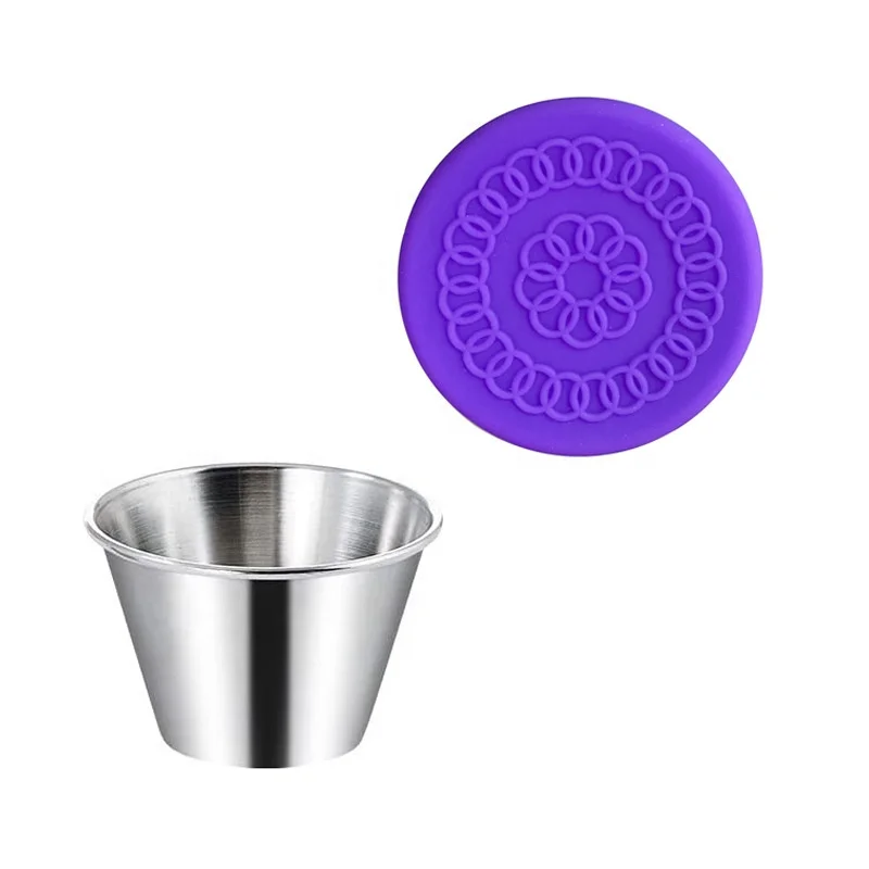 70ml 2.4OZ Leakproof stainless steel sauce cup with silicone lid Reusable Small Condiment Containers with Lids