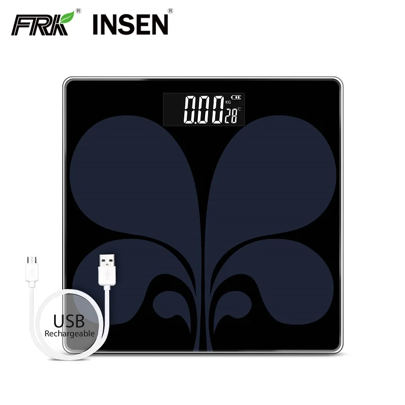 USB Rechargeable Battery Tempered Glass Body 180Kg 396Lb Weight Electronics Weighing Bathroom Scale
