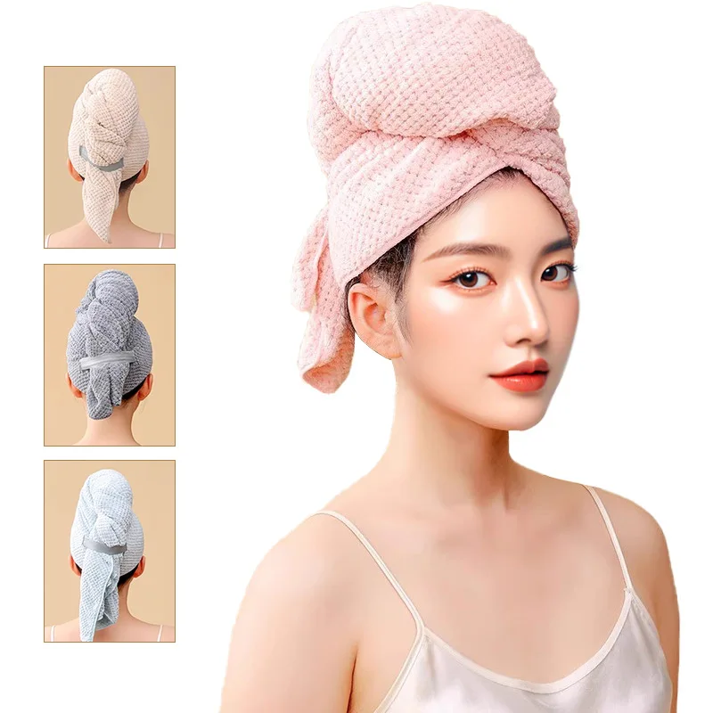 Best selling 60*105cm large size pink white hair towel wrap custom fast drying super soft girls women microfiber dry hair towel