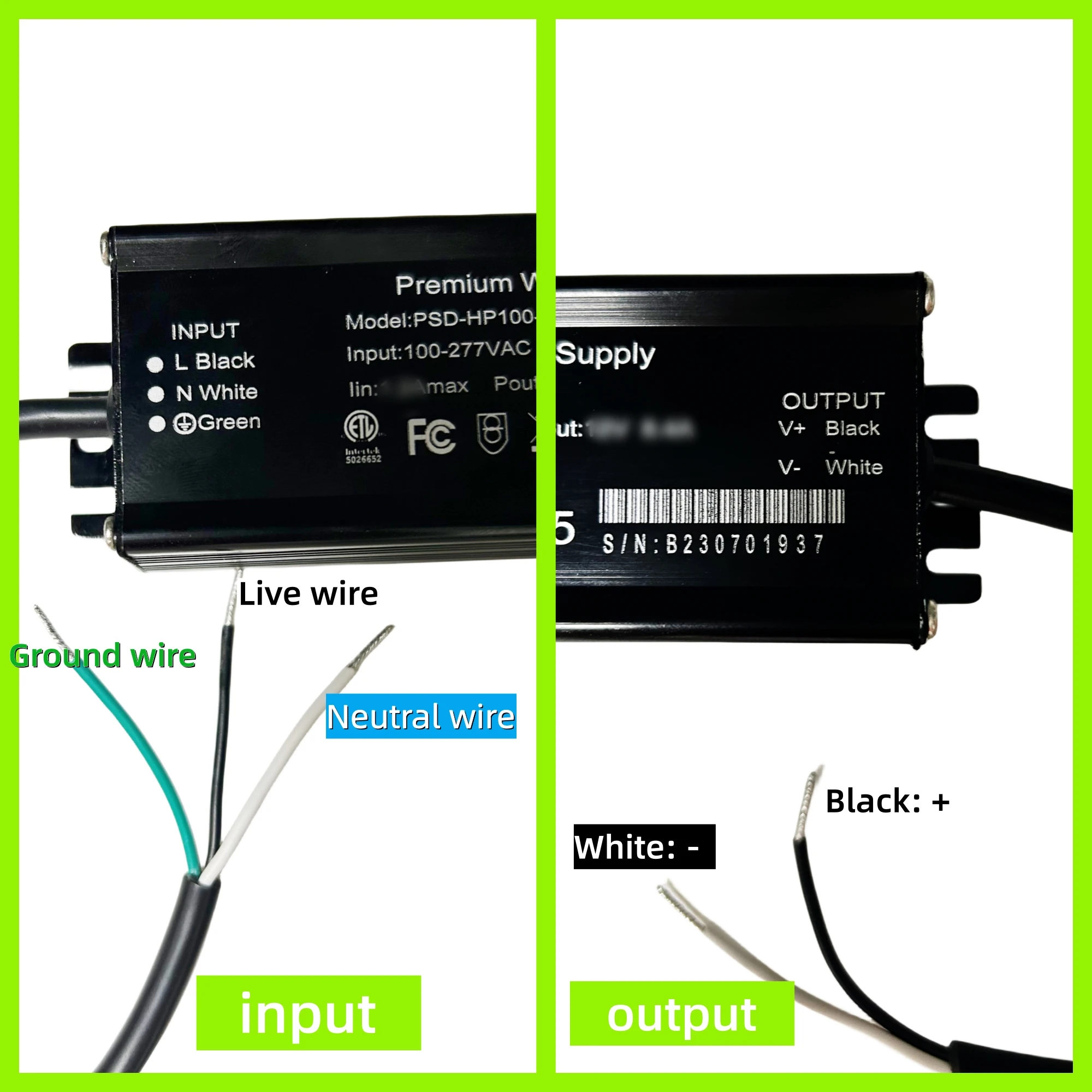 LED driver 60W 12V DC 5A Transformer Adapter ETL Listed 100-277V AC to 12V DC Low Voltage output Power Supply