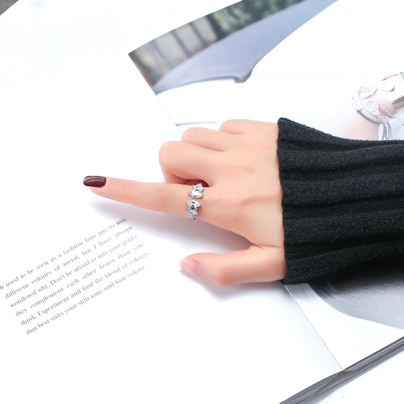 RINNTIN SR216 925 Sterling Silver Finger Rings Top Sellers Double Big Oval Zircon Exaggerated Nail Champagne Symbol Complex Ring