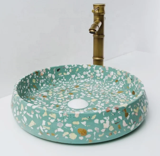 New style concrete countertop basin terrazzo bathroom hand wash sink round basin