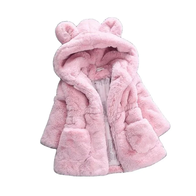 Winter 1-8Yrs Children Girls 3D Rabbit Ear Hooded Warm Coat Clothes Kids Long Sleeve Outerwear Baby Girls Jackets Outfits