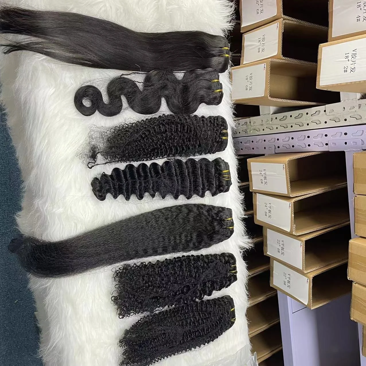 Amara hair 16A grade extensions clip ins 100 human natural hair curly clip in double drawn seamless clip in human hair extension