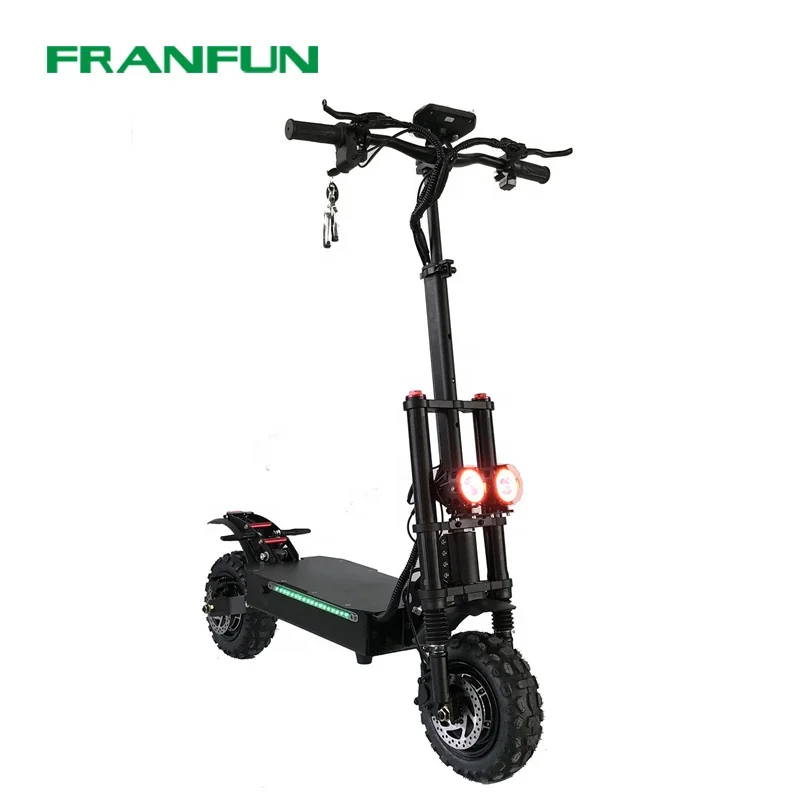 Off-road 11 inch Anti puncture Fat tire Escooter 65KM/H Twin motor Twin suspension kick scooter
