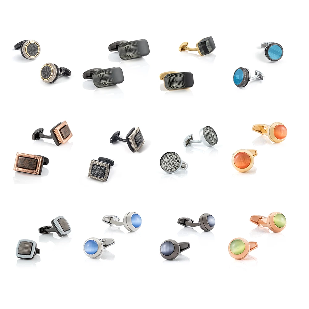 JINJIE Ready to ship alloy material silver gold color round square shaped cufflinks designer for men