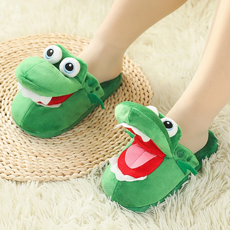 Мягкие тапочки с открытым носком забавные корова крокодил хлопковые движущимся ртом при шаге на них