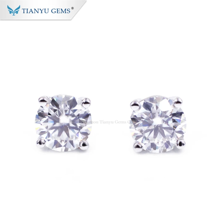 Wholesale Stock Basket Moissanite Studs Earrings 1ctw Round H&A DEF Moissanite 14k White Gold Rose Gold Earrings
