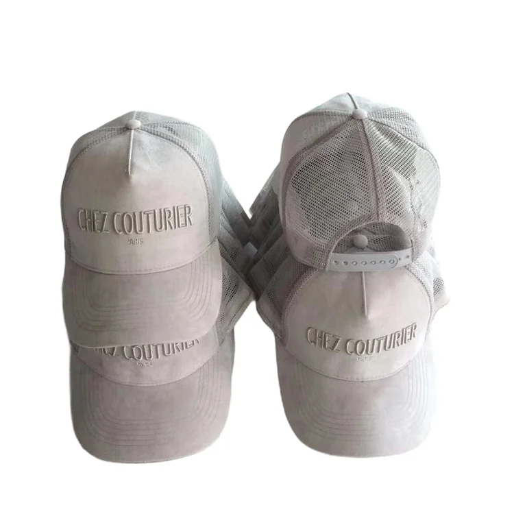 High Quality Custom Embroidered 5-Panel Beige Suede Trucker Cap Mesh Hats Factories Cap for Sports
