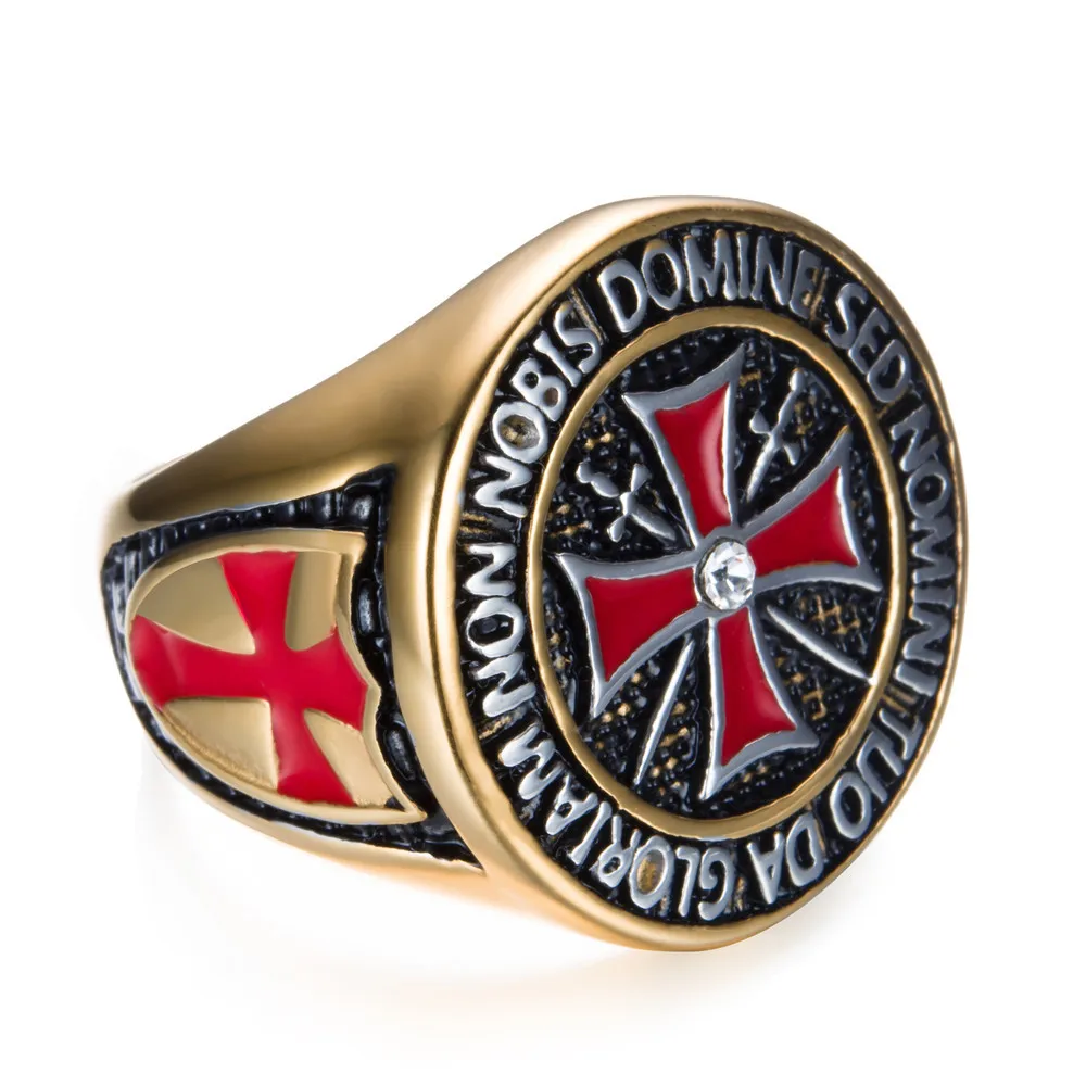 Crusader Titanium Steel Ring Diamond Red Cross Stainless Steel Domineering Templar Knight Ring