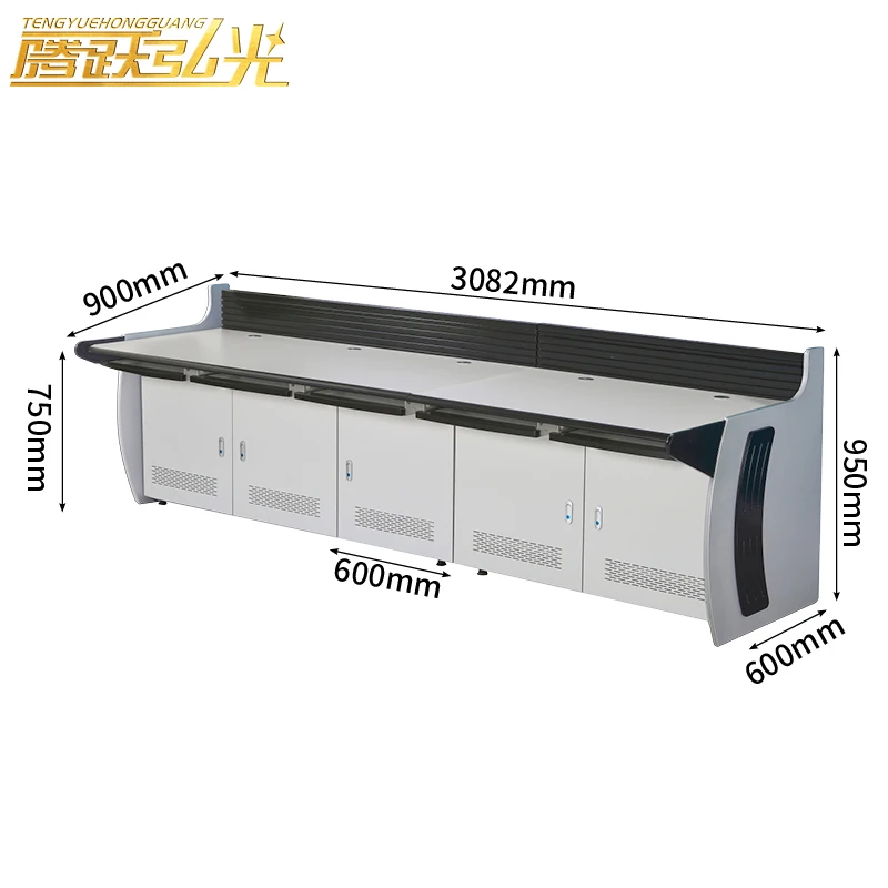 five workstations C Style Command Center Consoles Monitoring Table Conference Room Furniture Office Furniture