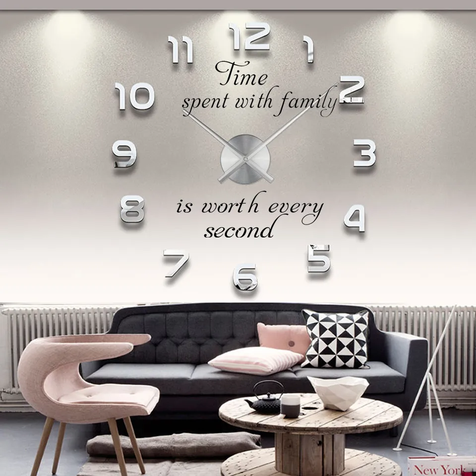 Creative Acrylic Stickers Diy Wall Decoration 3d Mirror Wall Decor Clock 3d Big Diy Wallclock