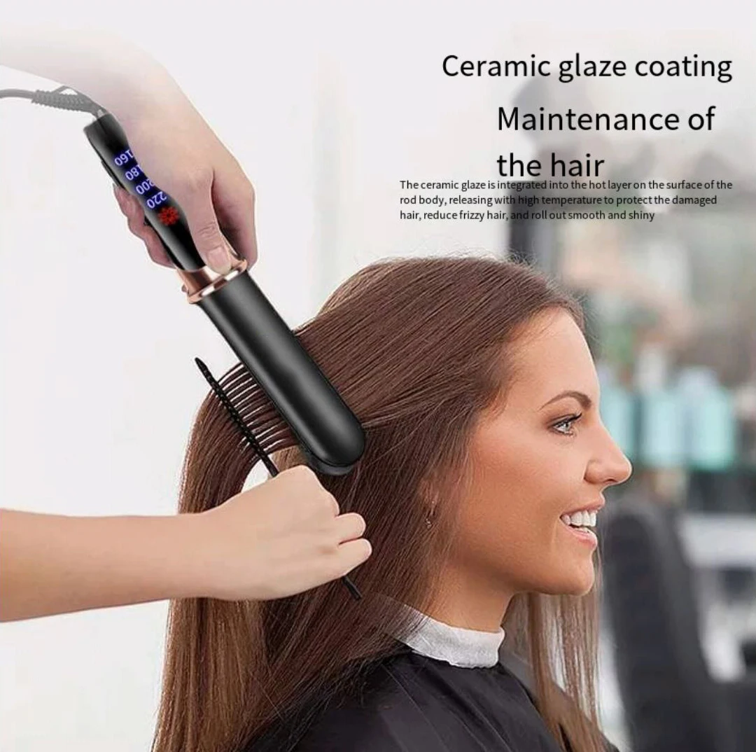 Electric Hair Clip and Comb Flat Iron Straightener Curl Set