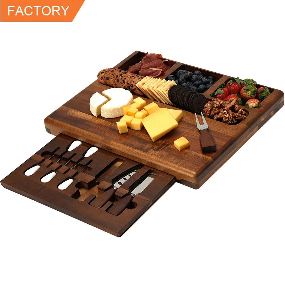 Оптовая продажа деревянный сервировочный поднос тарелка для сыра акация деревянная доска резки набор акации древесная