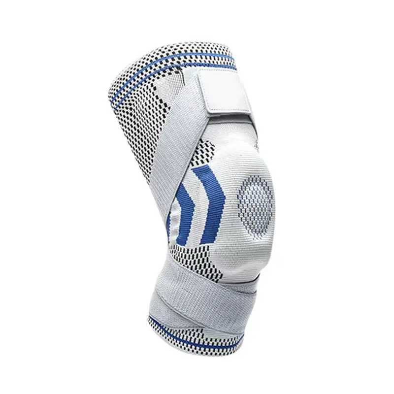 Compression Protection Patella Knee Silicone Pads Support Bar Grey Cross Straps 3D Knitted Elastic Knee Brace Sleeves