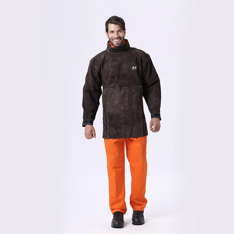 AP-8002 Roll-Up Collar Competitive Price Work Clothes Leather Welding Apron Heat Resistant