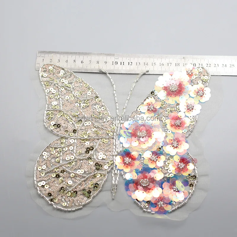 High Quality African Colorful Luxury Beaded Flower Large Sequin Applique Butterfly Patches For Shirt Clothes Dress