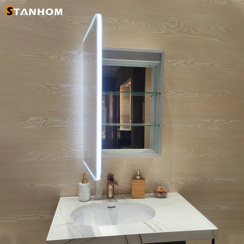 STANHOM Bathroom PIR Sensor Crystal LED Mirror Cabinet