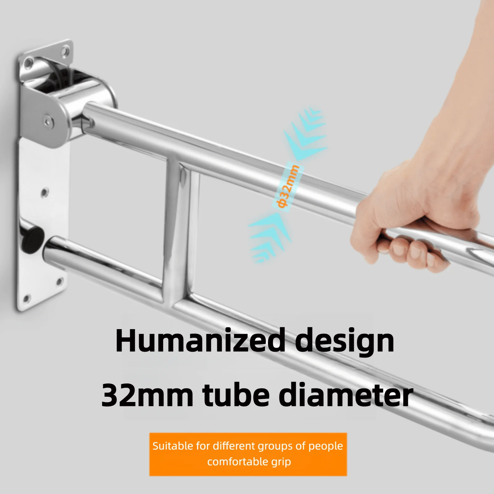 U-Shaped 304 Stainless Steel Handrail Collapsible Bright Safety Toilet Grab Bars for Elderly Barrier-Free Bathroom Armrest