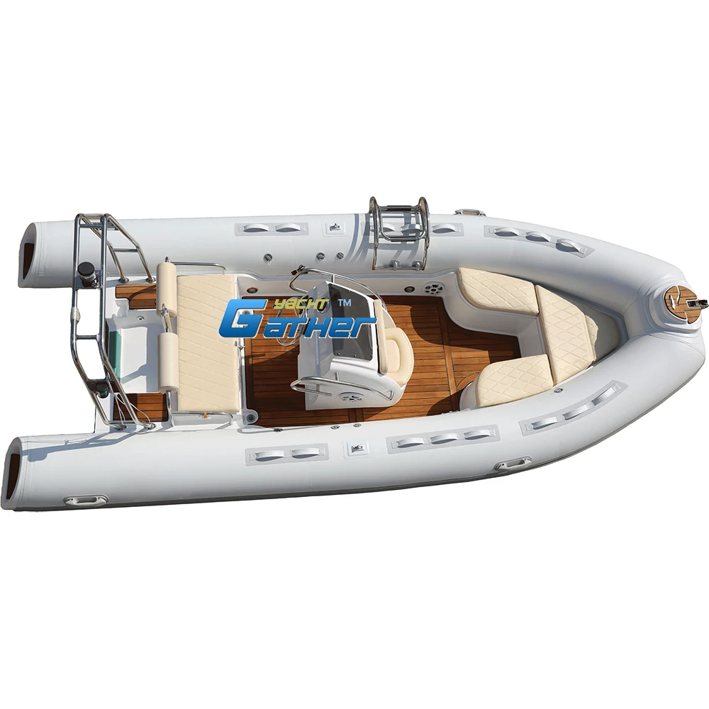CE 5.2m RIB520E orca hypalon fiberglass hull inflatable fishing rib boat with centre console,teak floor,ladder and frp step ends