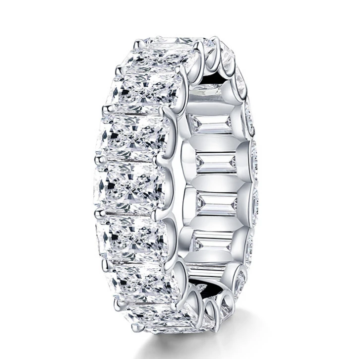 Full Stone Wedding Band Rings Sterling 925 Silver Moissanite Eternity Ring Silver