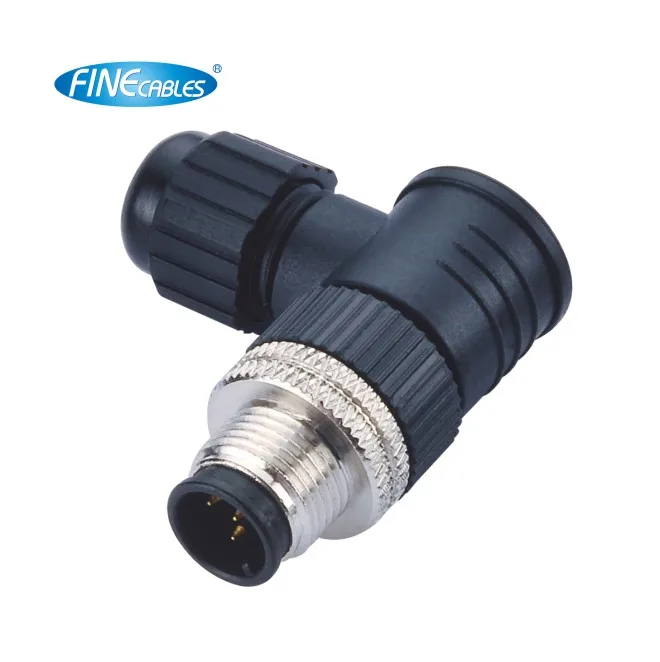 Finecables Electrical IP67 3 4 5 8pin Field Assembly Right Angel M12 Male Connector