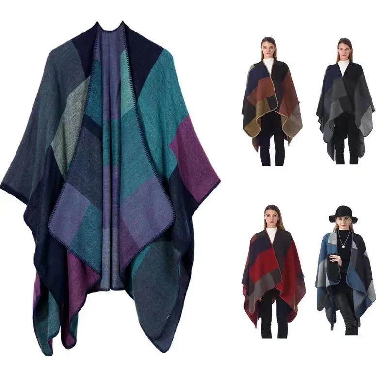 
New Women Poncho Cape Acrylic Cashmere Shawl Wholesale Winter Wrap Warm Jacquard Floral Cardigan Instant Pashmina Shawls 