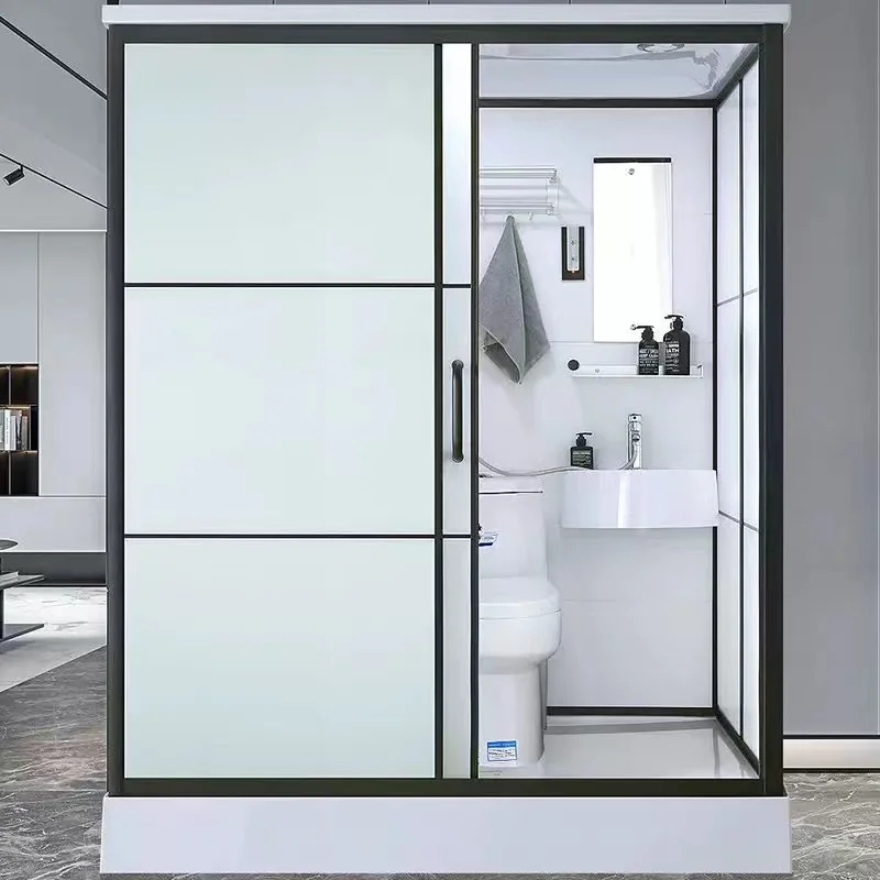 Modern Design Integrated Bathroom With Glass Partition 6mm Thickness Rectangle Tray Frame Style Mobile Home Shower Room Hotels