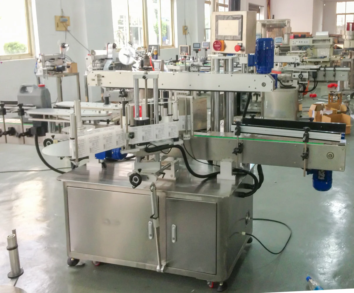 YM620 Automatic double sides self adhesive oblate square flat bottle plastic bottle labeling machine