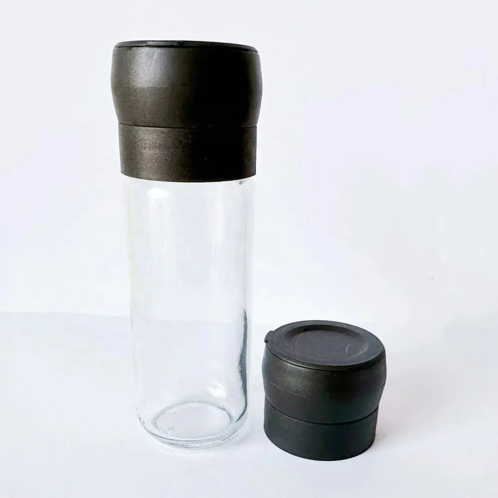 Manual Plastic Ceramic Core Spice Grinder Cap Salt and Pepper Mill Lid Set with 100 ml Glass Jar spice bottle