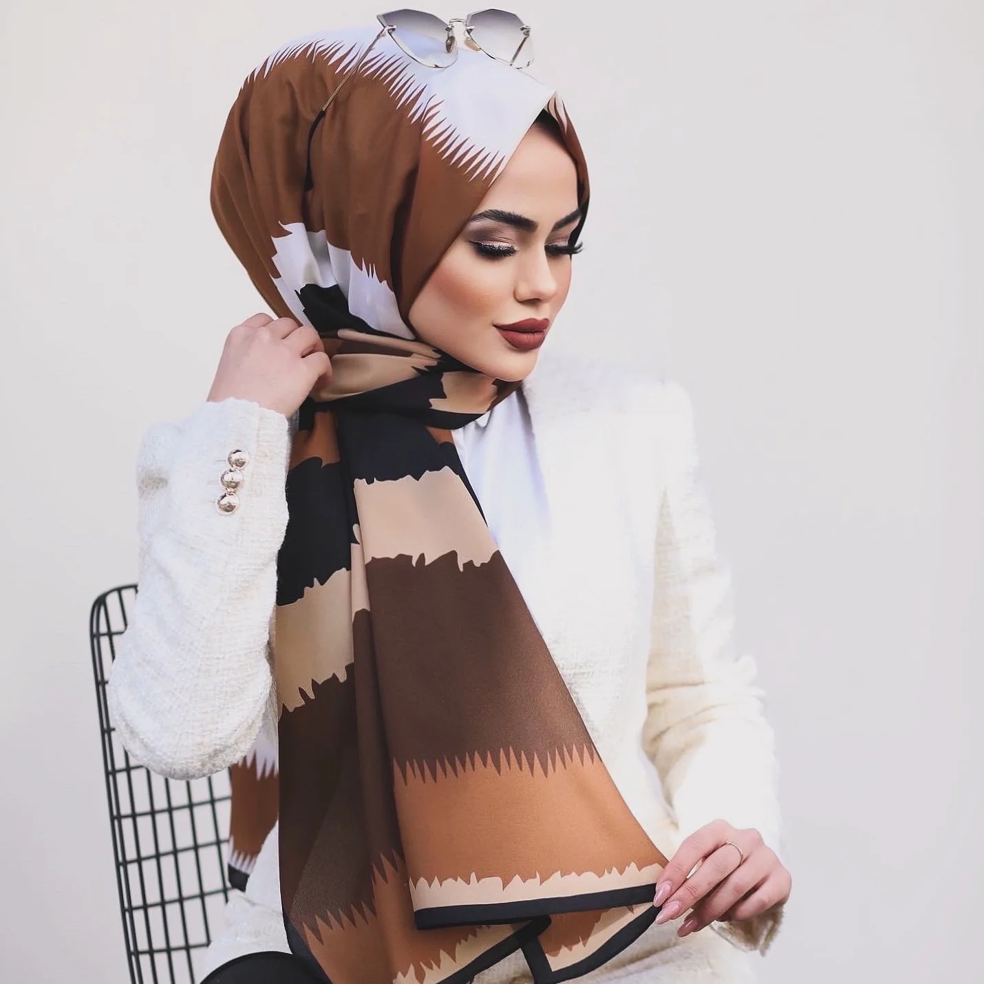 Fashion Long Pashmina Muslim Headscarf Hijab Islamic Medina Soft Silk Printed Muslim Hijab Scarf Women