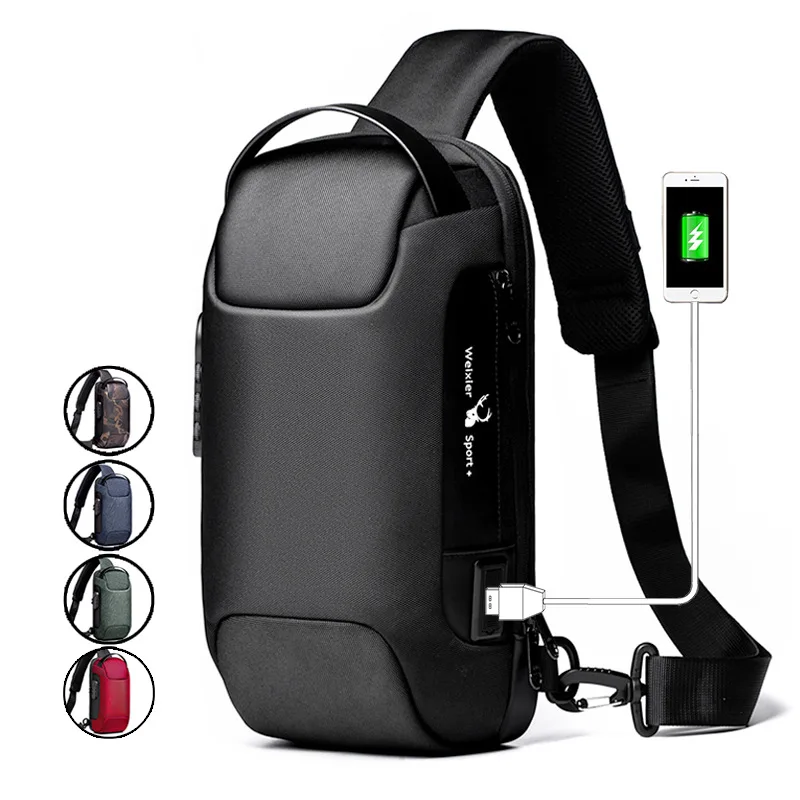 Wholesale Digital Products Carrying Bag Driving Waterproof Daypack Anti Theft Chest Bag With Password Lock Charging Port For Men