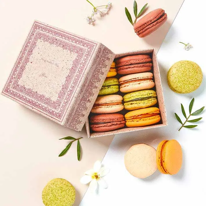 macaron packaging box  individual with cold pad for delivery caja macarons con visor