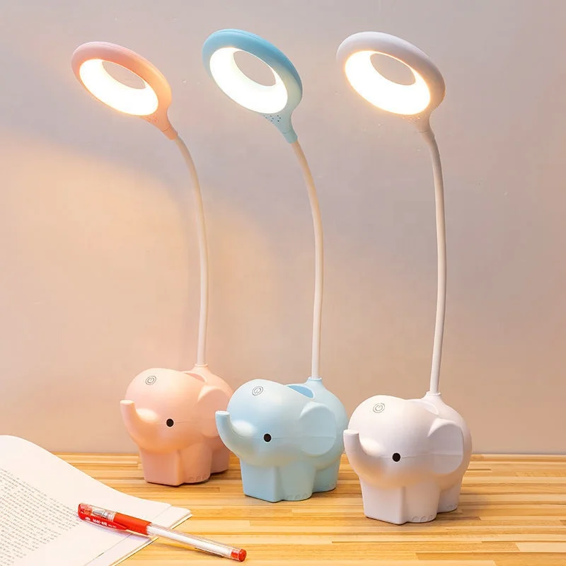 Creative Elephant Animal Led Table Lamp Charging Plug-In Dual-Use Three-Color Temperature Adjustable Learning Table Lamp