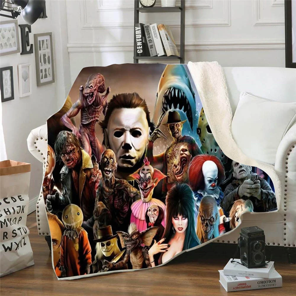 hot sell 3D print magic horror movie Super soft plush knitted fleece wool winter blanket for Adult
