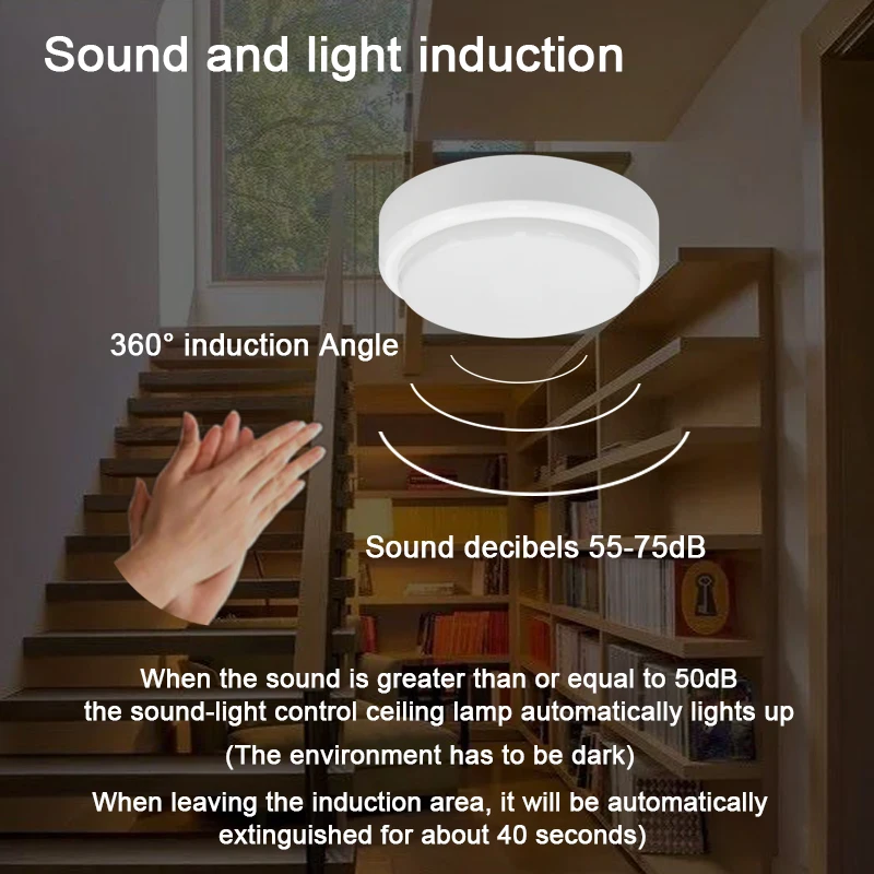 AC220V 8w Modern Smart PIR Infrared motion sensor LED ceiling light sound sensor light surface mounted panel light for home