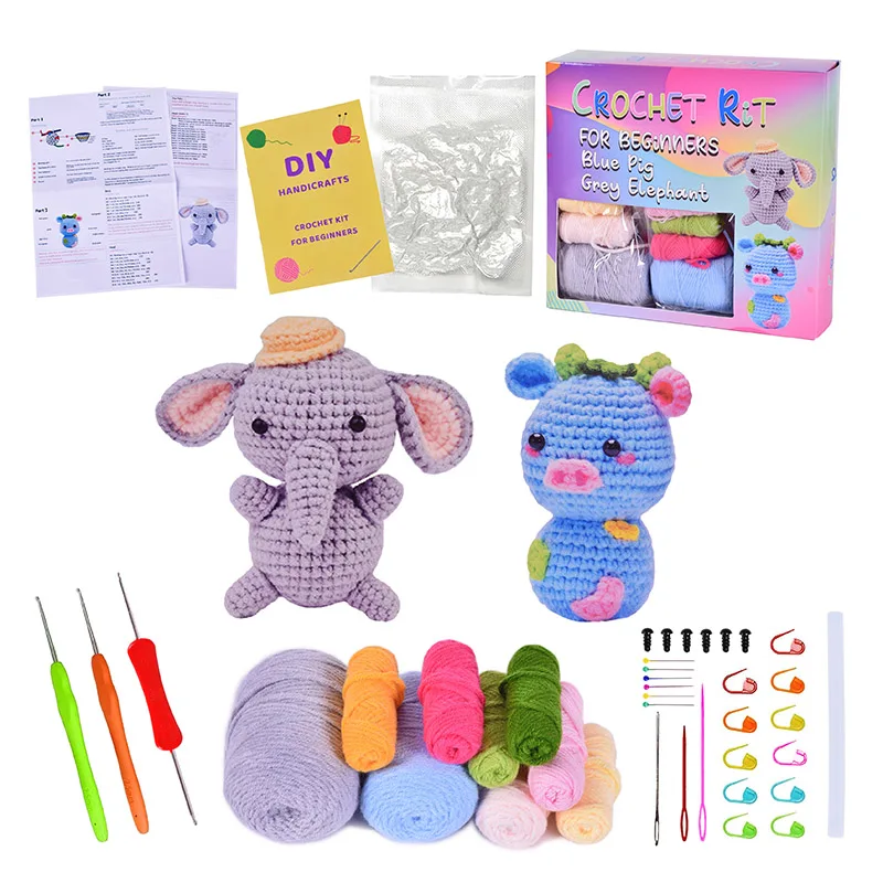 Custom Box Kids Animal Toy Debutant Learn To Starter Yarn Diy Kit de Crochet Needle Hook Set Crochet Kit For Beginners