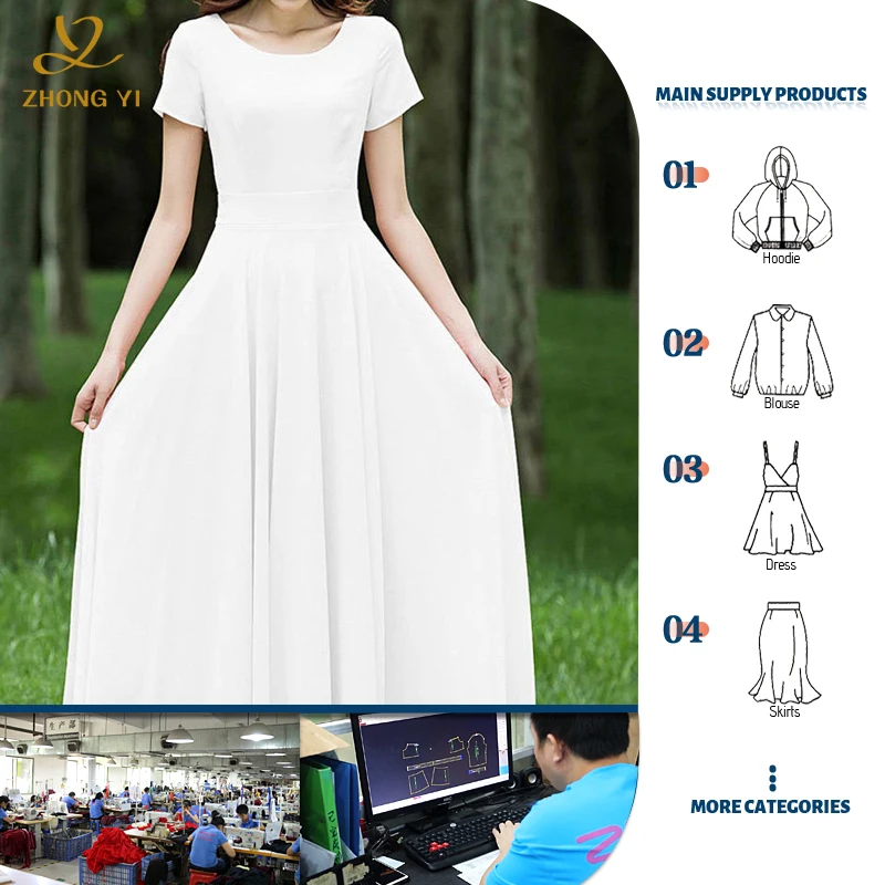 OEM ODM Apparel Custom Women Lady Elegant korea Style Solid Color Plus Size Pleated Short Sleeve Flower Long Maxi Casual Dresses