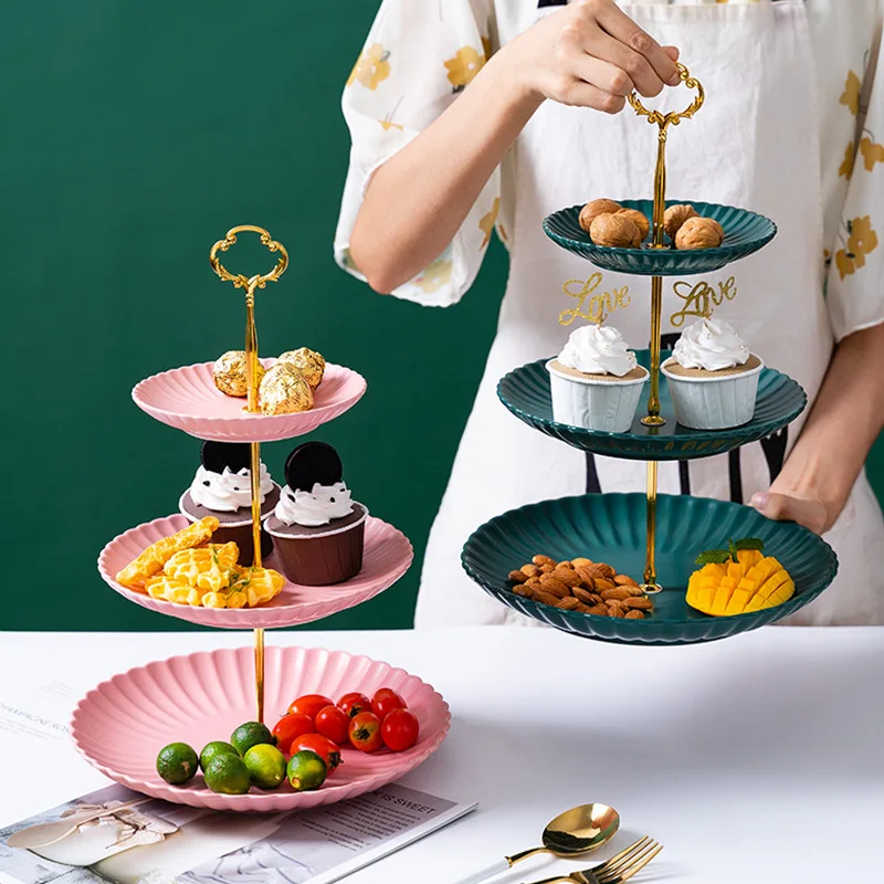 creative 2-3 tiers flower round plate cake stand with golden rim ceramic plate melamine plates set dinnerware