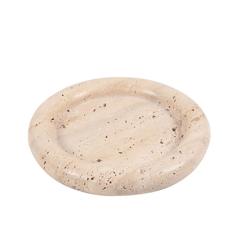 stonekocc Natural marble circular fruit plate creative home living room circular stone groove tray tabletop  fruit snack plate
