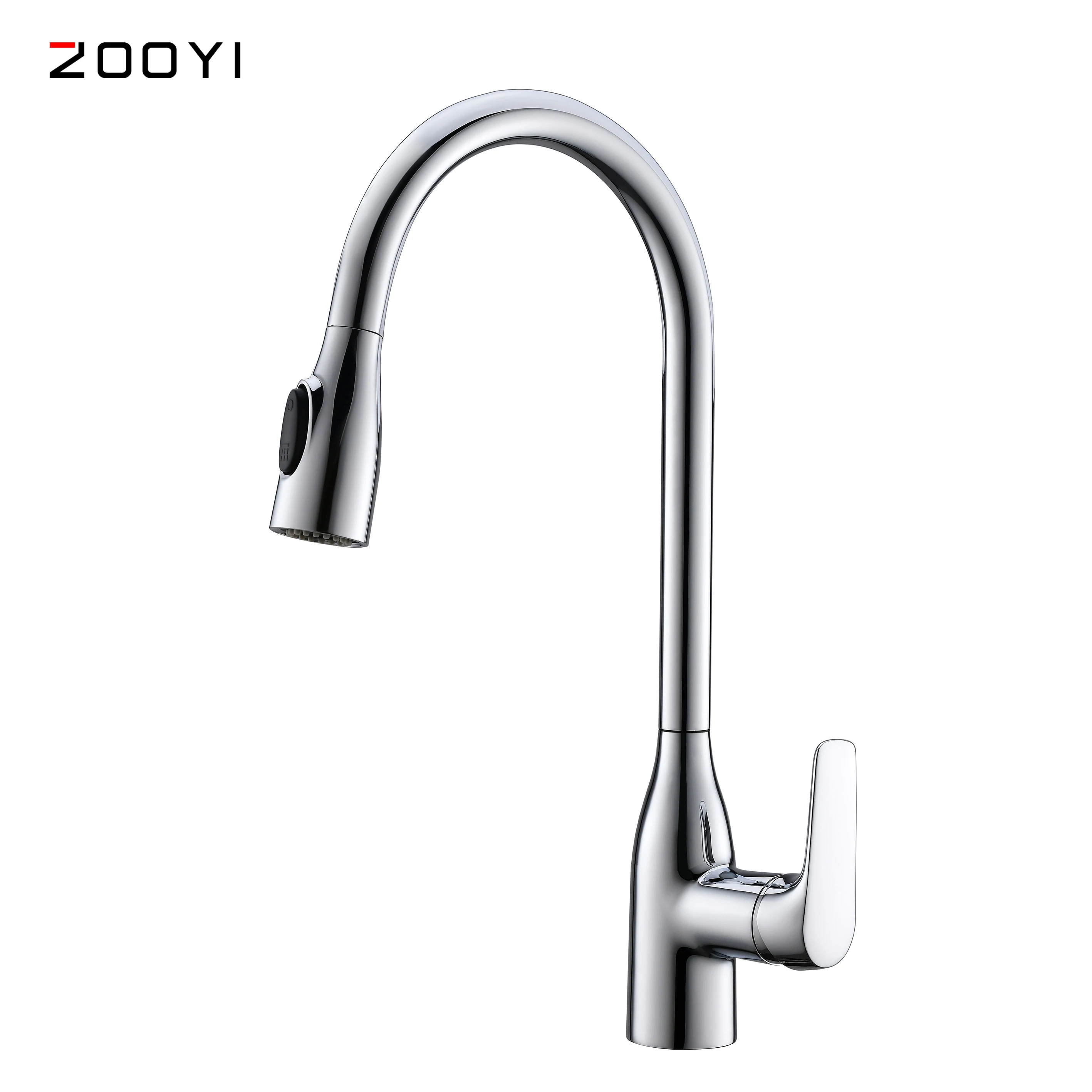 ZOOYI hot sale single handle commercial chrome designer pull out brass kitchen sink faucets