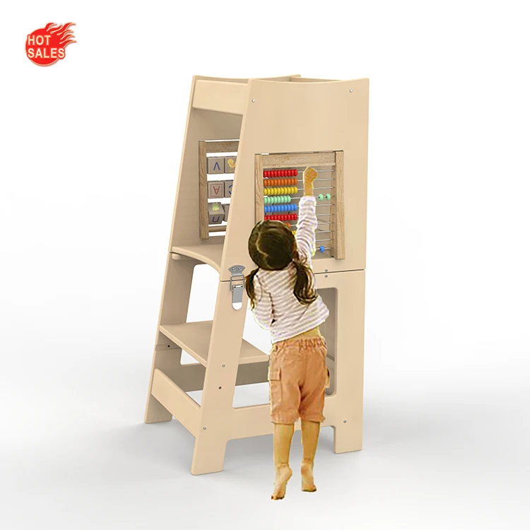 Xiair Multifunctional Kids Kitchen Helper Step Stool With Toddler 3 In 1 Learn Tools Blackboard Adjustable Learning Tower