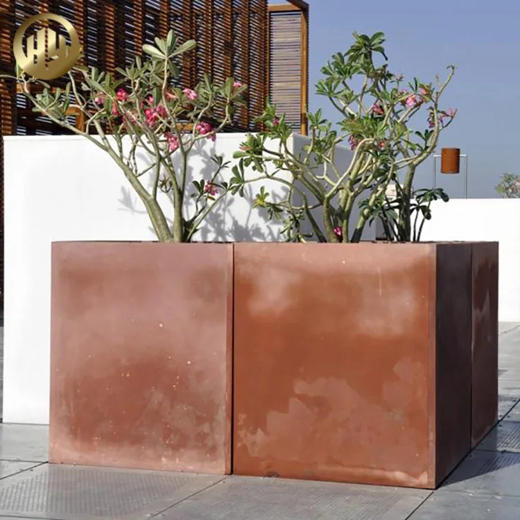 Outdoor Corten Steel Rusty Square Metal Plants Flower Box Planter